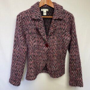 Susan Bristol Womens Sweater Jacket Blazer Size M Purple Wool Blend Cardigan